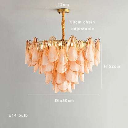 Postmodern luxury Pink E14 glass petal chandelier,Lustre living room Ceiling pendant lighting indoor decorative Kitchen fixtures