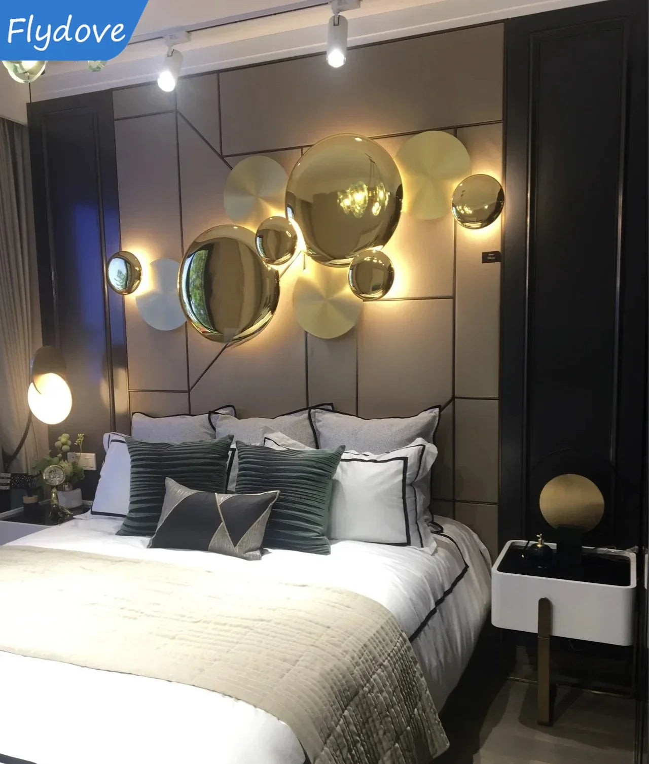 Light Luxury Living Room LED Decorative Lighting Bedside Lamp Background Wall Metal Circular Combination Hanging Wall Lamp