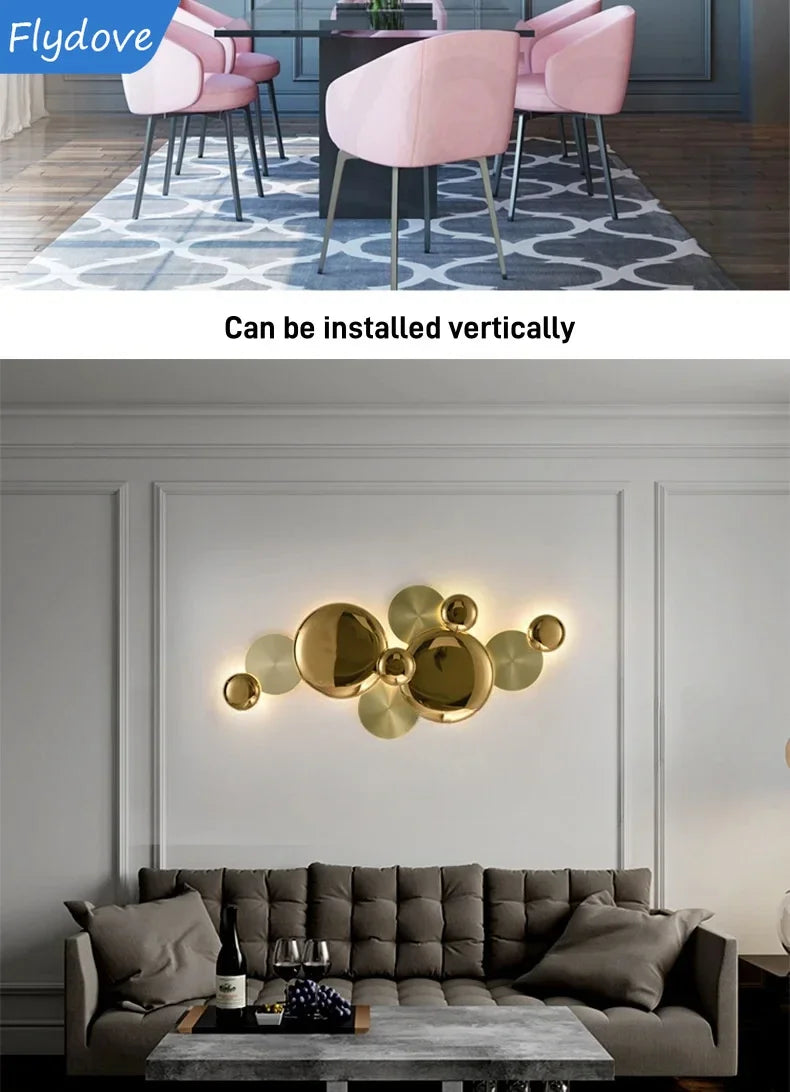 Light Luxury Living Room LED Decorative Lighting Bedside Lamp Background Wall Metal Circular Combination Hanging Wall Lamp