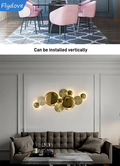 Light Luxury Living Room LED Decorative Lighting Bedside Lamp Background Wall Metal Circular Combination Hanging Wall Lamp