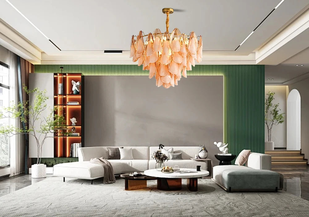 Postmodern luxury Pink E14 glass petal chandelier,Lustre living room Ceiling pendant lighting indoor decorative Kitchen fixtures