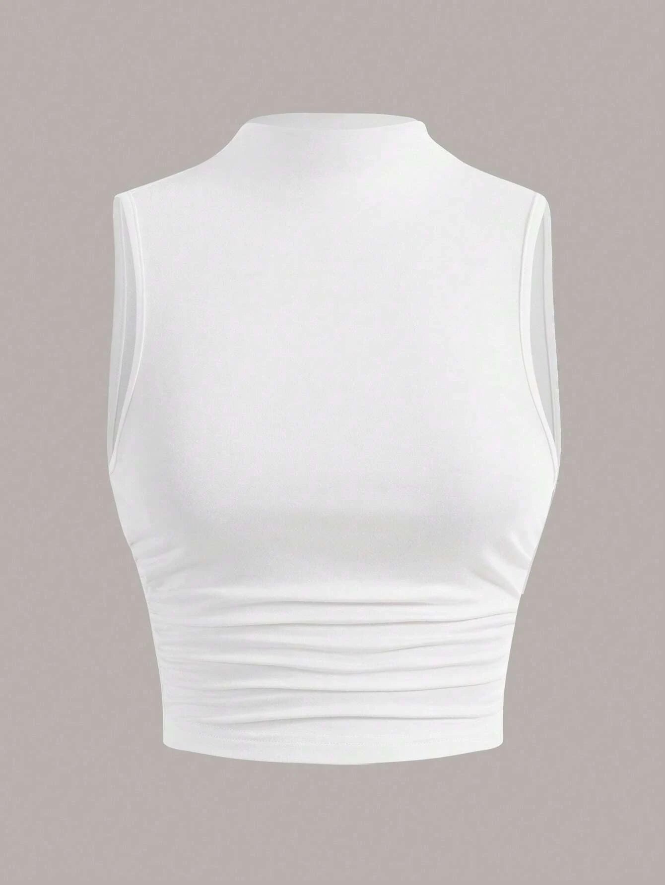 Casual Mock Neck Sleeveless Tank Top for Women Summer Sexy Solid Color Slim Fit Stand Collar Crop Top Streetwear 2024