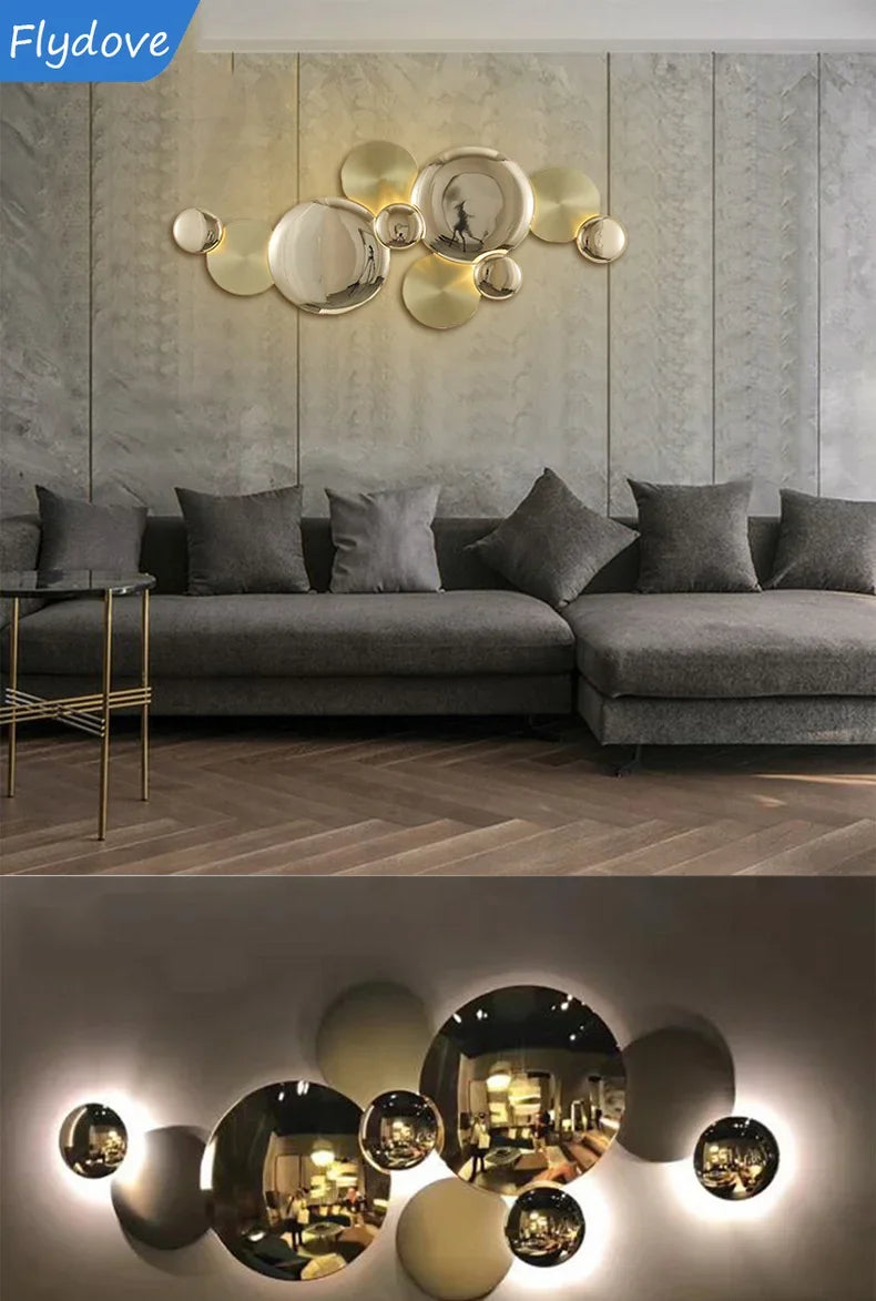 Light Luxury Living Room LED Decorative Lighting Bedside Lamp Background Wall Metal Circular Combination Hanging Wall Lamp