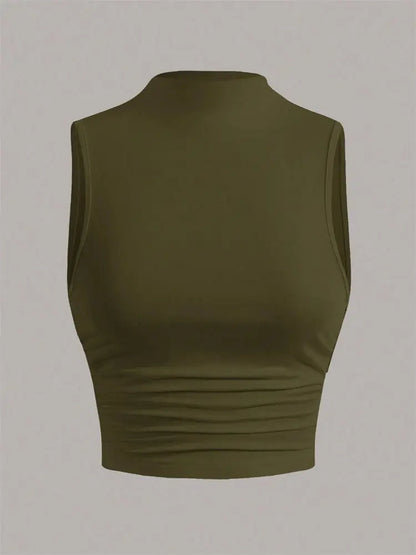 Casual Mock Neck Sleeveless Tank Top for Women Summer Sexy Solid Color Slim Fit Stand Collar Crop Top Streetwear 2024