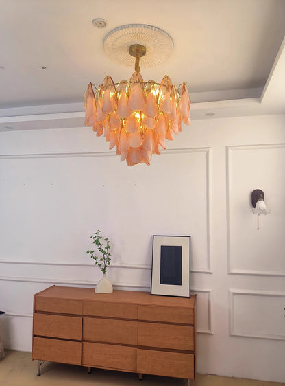 Postmodern luxury Pink E14 glass petal chandelier,Lustre living room Ceiling pendant lighting indoor decorative Kitchen fixtures