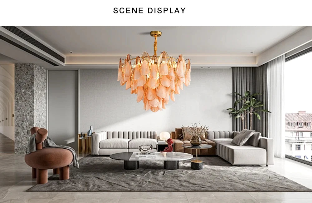 Postmodern luxury Pink E14 glass petal chandelier,Lustre living room Ceiling pendant lighting indoor decorative Kitchen fixtures