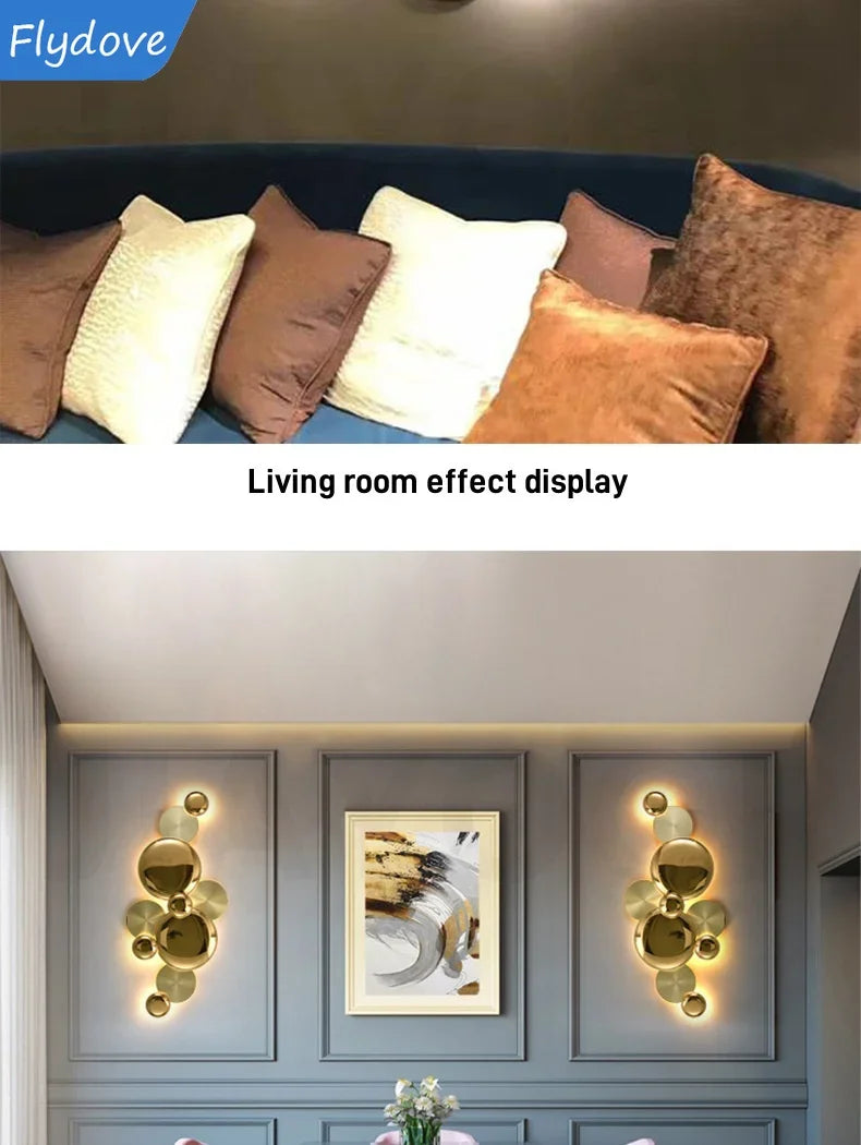 Light Luxury Living Room LED Decorative Lighting Bedside Lamp Background Wall Metal Circular Combination Hanging Wall Lamp