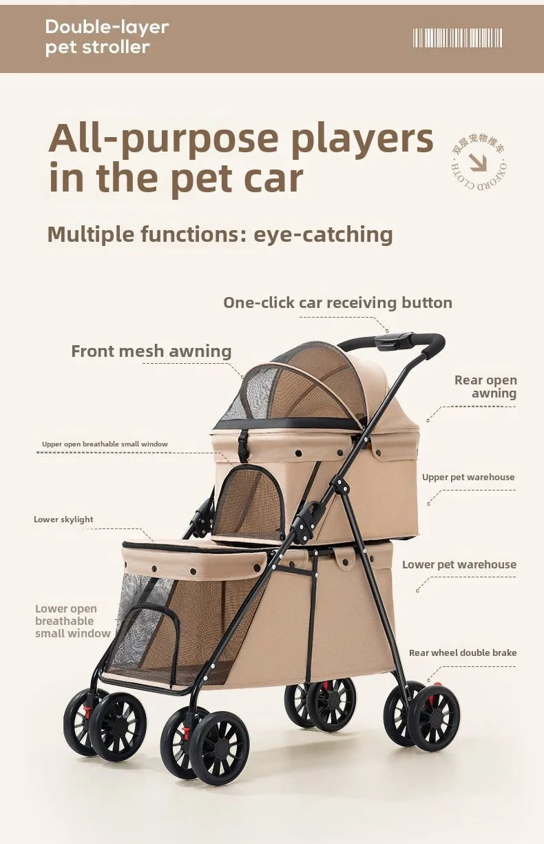 Double Decker, Pet, Cart, Lightweight, Foldable, Portable, Cat, Dog, Shelf, Travel Home Furniture Cart