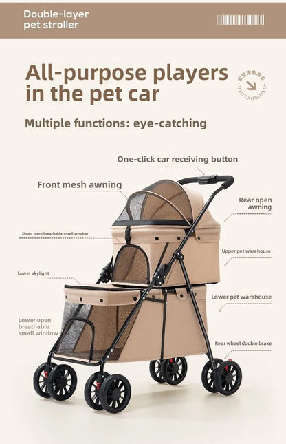 Double Decker, Pet, Cart, Lightweight, Foldable, Portable, Cat, Dog, Shelf, Travel Home Furniture Cart