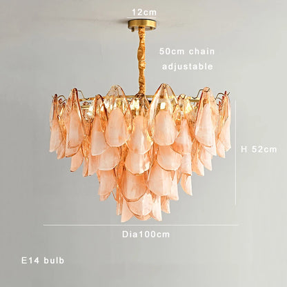 Postmodern luxury Pink E14 glass petal chandelier,Lustre living room Ceiling pendant lighting indoor decorative Kitchen fixtures