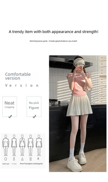 Ice Silk High Waist Slim Fit Women Summer Shorts Anti Exposure Versatile A- line Skirt Fresh Sweet Style Polyester Fabric