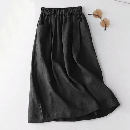 ZANZEA Women Cotton Skirt Holiday Elastic Waist Midi Skirt 2024 Summer Side Pockets Falda Saias Casual Korean Solid A Line Jupe