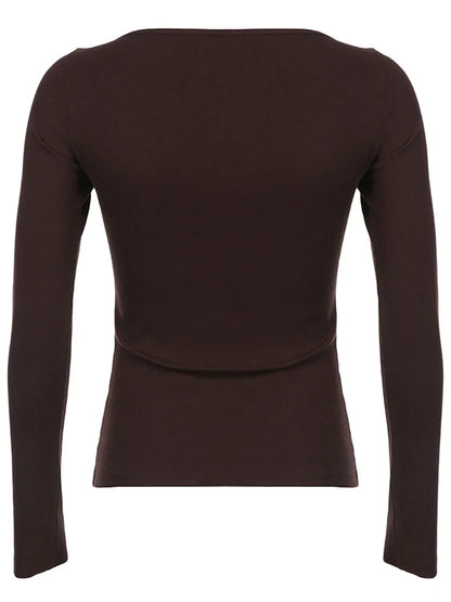 Y2k Women's Long Sleeve Knitted Tops Lace Stitching Neckline Knitwear Bowknot Decoration Slim-Fit Tshirt Pullovers Clubwear