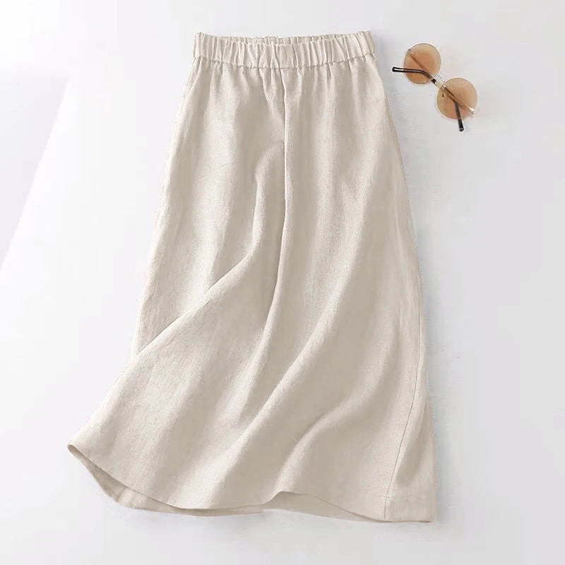 ZANZEA Women Cotton Skirt Holiday Elastic Waist Midi Skirt 2024 Summer Side Pockets Falda Saias Casual Korean Solid A Line Jupe