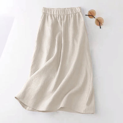 ZANZEA Women Cotton Skirt Holiday Elastic Waist Midi Skirt 2024 Summer Side Pockets Falda Saias Casual Korean Solid A Line Jupe