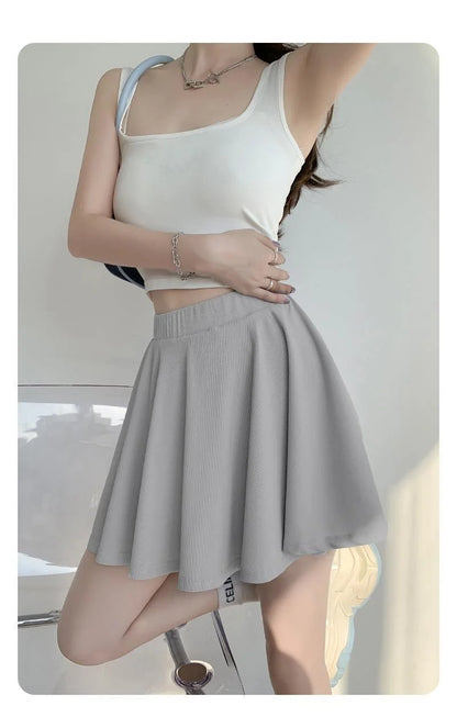 Ice Silk High Waist Slim Fit Women Summer Shorts Anti Exposure Versatile A- line Skirt Fresh Sweet Style Polyester Fabric