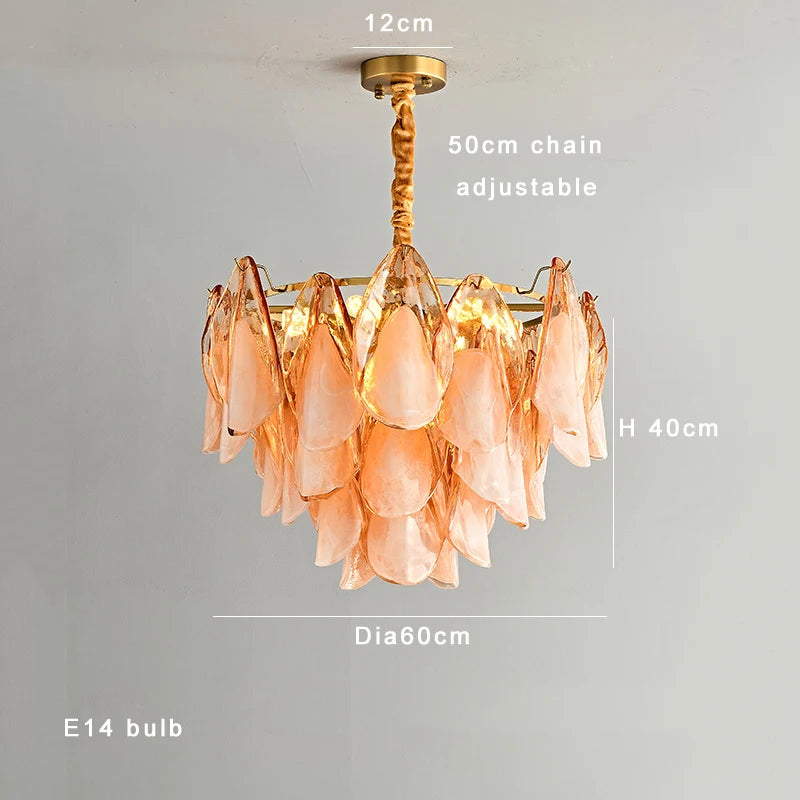 Postmodern luxury Pink E14 glass petal chandelier,Lustre living room Ceiling pendant lighting indoor decorative Kitchen fixtures