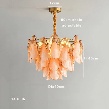 Postmodern luxury Pink E14 glass petal chandelier,Lustre living room Ceiling pendant lighting indoor decorative Kitchen fixtures