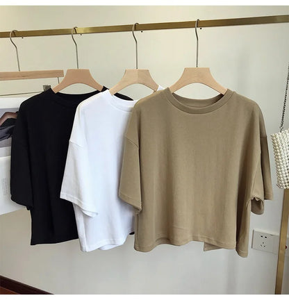 Summer New Ladies Casual Backless T-Shirt 2023 Korean Women Round Neck Loose Sweet Spicy Wind Short-Sleeved Crop Tops