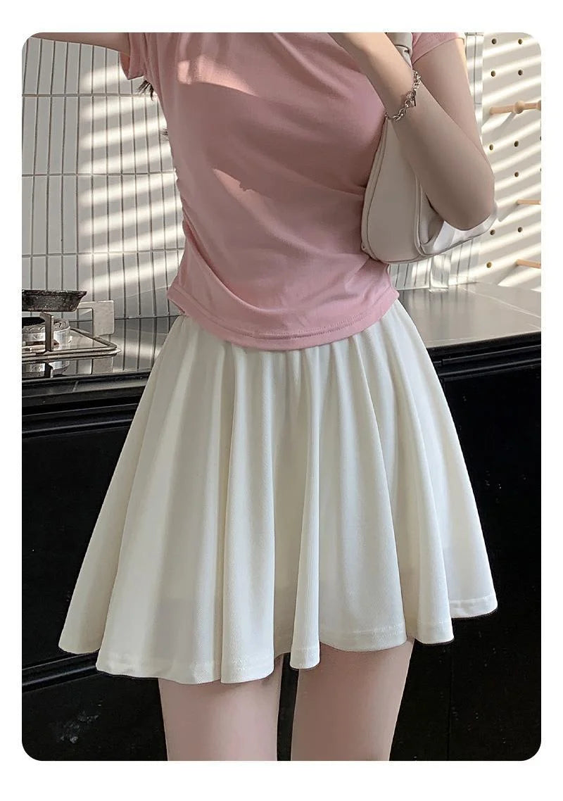 Ice Silk High Waist Slim Fit Women Summer Shorts Anti Exposure Versatile A- line Skirt Fresh Sweet Style Polyester Fabric