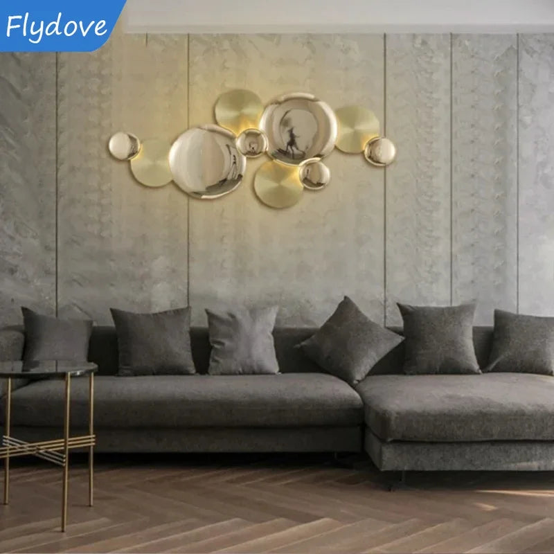 Light Luxury Living Room LED Decorative Lighting Bedside Lamp Background Wall Metal Circular Combination Hanging Wall Lamp