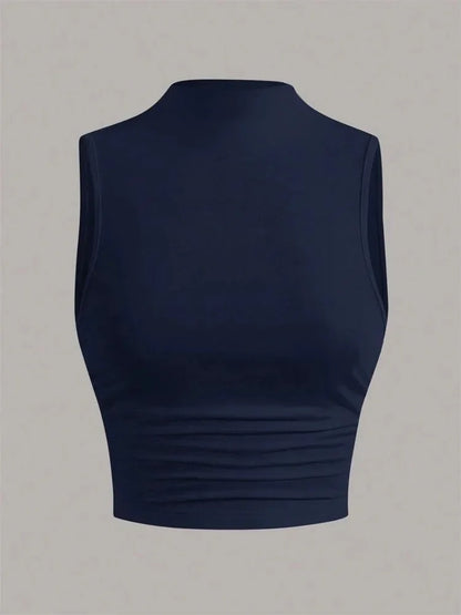 Casual Mock Neck Sleeveless Tank Top for Women Summer Sexy Solid Color Slim Fit Stand Collar Crop Top Streetwear 2024