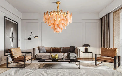 Postmodern luxury Pink E14 glass petal chandelier,Lustre living room Ceiling pendant lighting indoor decorative Kitchen fixtures