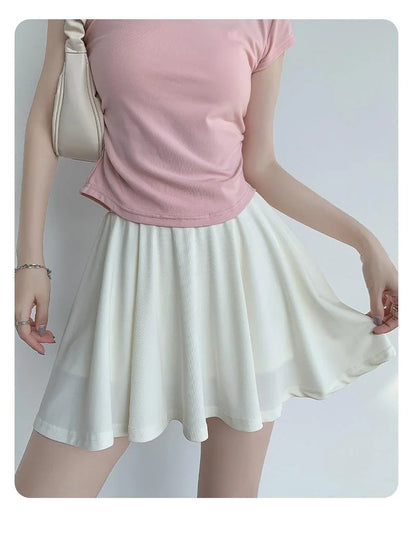 Ice Silk High Waist Slim Fit Women Summer Shorts Anti Exposure Versatile A- line Skirt Fresh Sweet Style Polyester Fabric